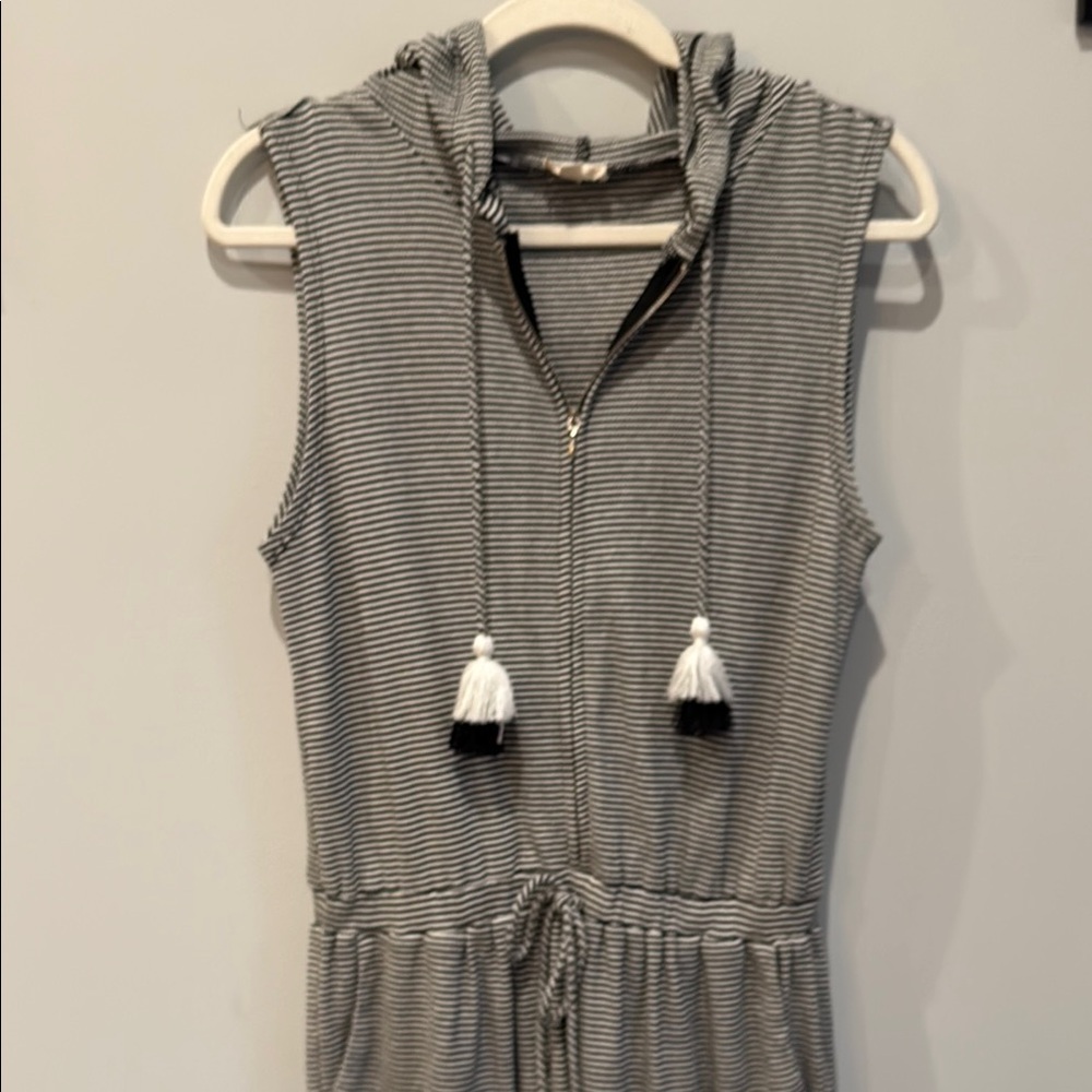 Hem & Thread Striped Sleeveless Hooded Romper